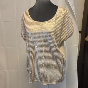 Chico's Beige Sequin Striped Blouse